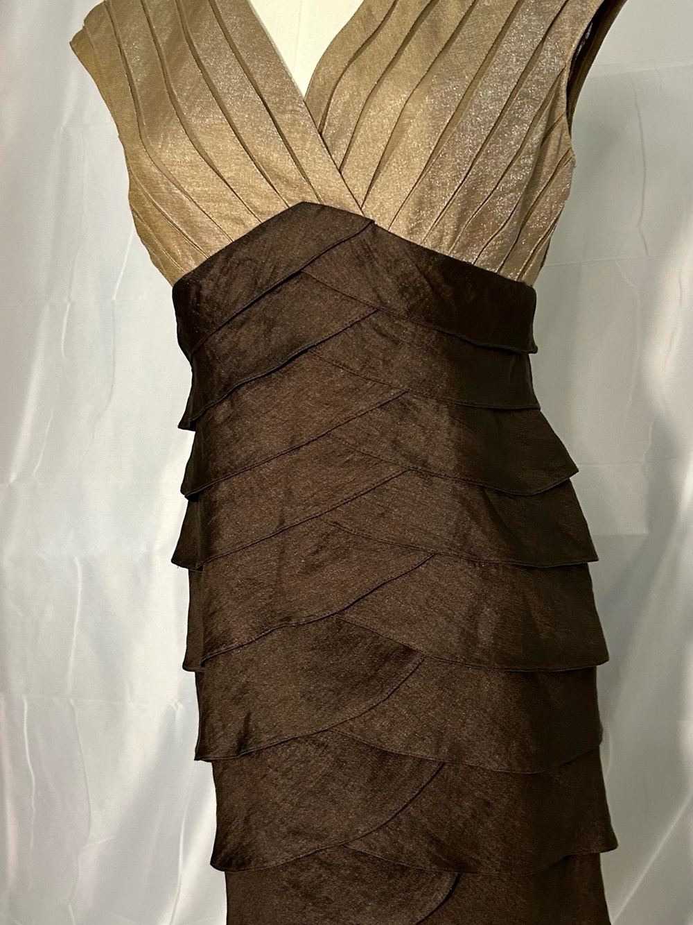 Andre Oliver Metallic Gold Dark Brown Sheath Dress bodycon coquette size 4